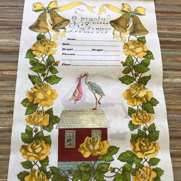 Special Delivery New Baby Fabric Sign Wall Hanging Artex Tri-Chem Painting - Picture 2 of 3